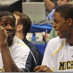 3, Manny Harris and 34, DeShawn Sims sitting on the bench, during Michigan 3, Manny Harris and 34, DeShawn Sims sitting on the bench, during Michigan