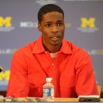 University of Michigan basketball player Manny Harris announced his decision to leave U-M early in order to enter his name into the NBA draft during a press conference at the Junge Family Champions Center on U-M